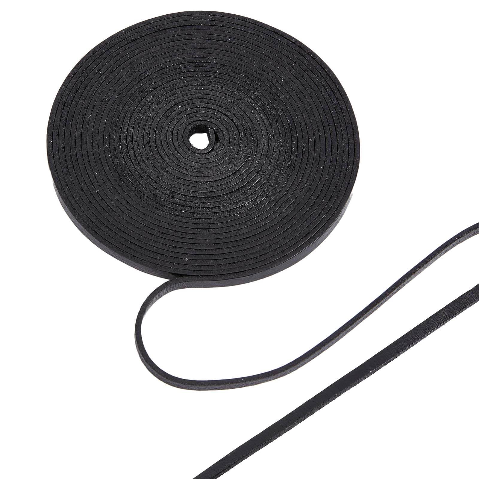 GORGECRAFT 5M Genuine Leather Strip 5mm Wide Flat Cowhide Cord 2mm Thick Black Natural Leather Braiding String for Bracelets Necklace Belts Boot Lace Jewelry Making DIY Beading Craft