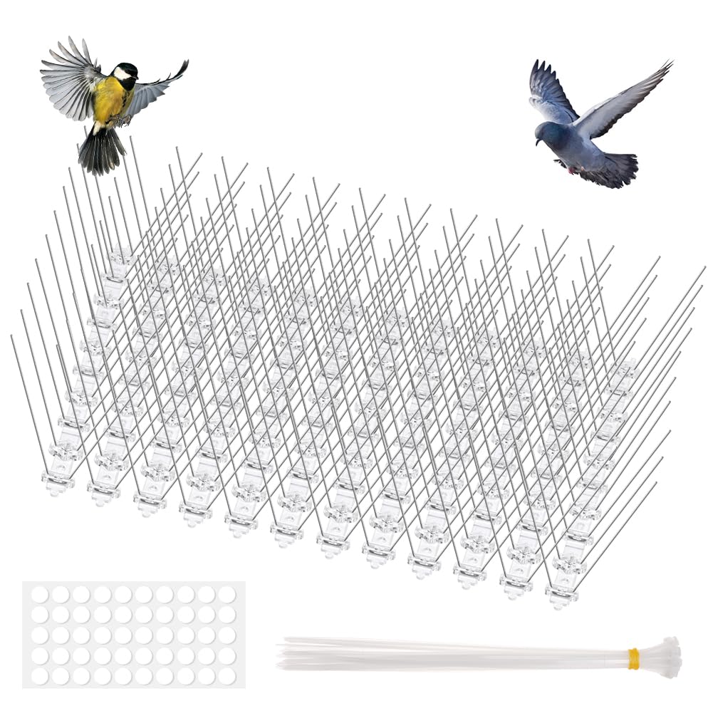 OFFCUP Bird Spikes for Pigeons, 12pcs Anti Bird Spikes, Stainless Steel Bird Spikes Pigeon Spikes for Roofs and Windows Bird Deterrent Repellent Spikes for Cats, Birds Control Defence Spikes (3M)