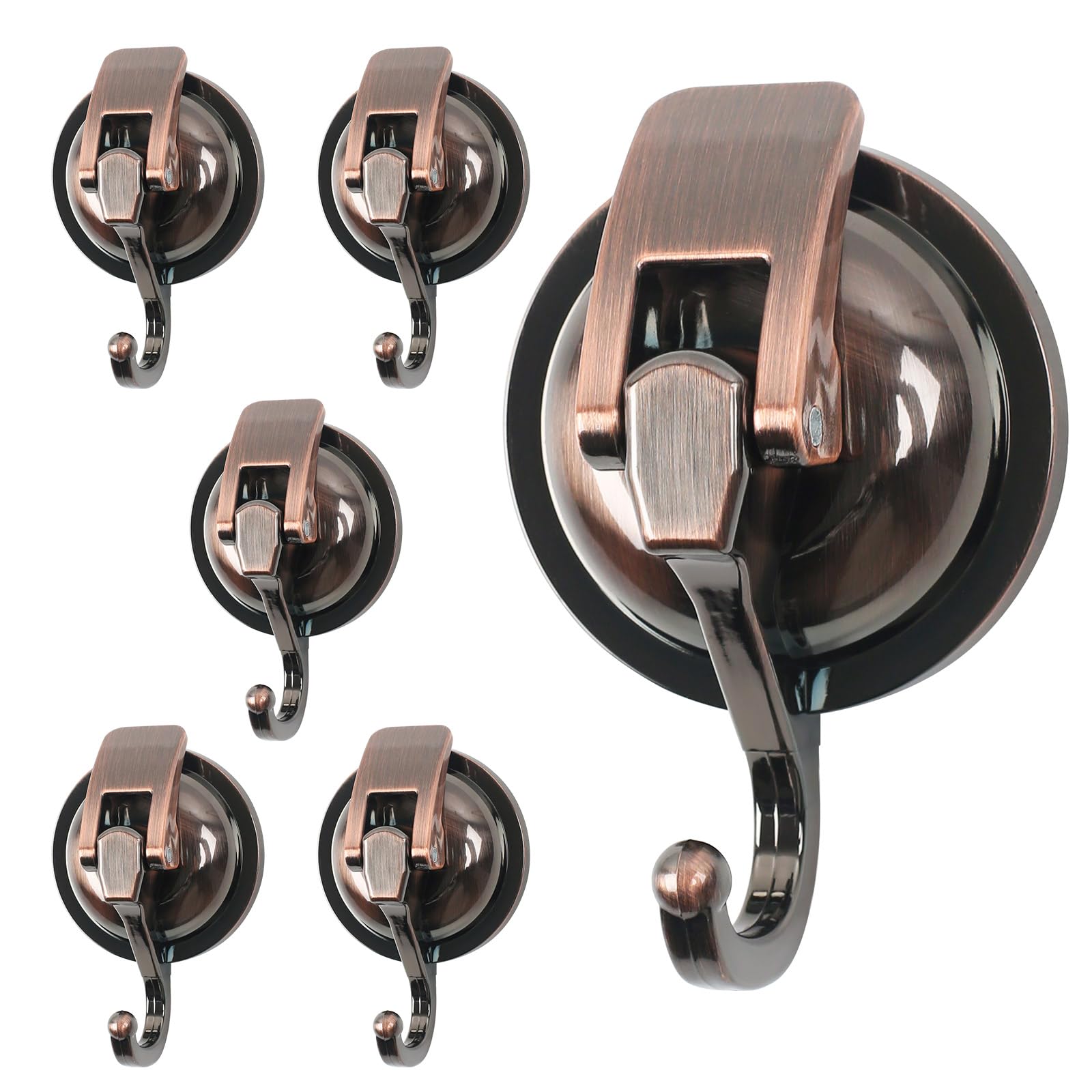 MaxEarn 6Pcs Suction Hooks, Copper Red Extra Strong Vacuum Suction Cup Hooks, No Drilling Heavy Duty Wall Hook Loadable 5kg for Bathroom Kitchen Smooth Window Wall Glass