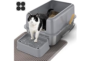 PKBD Stainless Steel Cat Litter Box with Lid, Extra Large Cat Litter Box for Big Cats, High Sided 304 Metal Pan, Anti Leakage