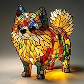 Dog lamp,Dogs Series Art Night Light, 3D Cute Pet Dogs Table Lamp, Retro Stained Resin Tabletop LED Night Light, Fun Gift for Dog Lover (Pomeranian)