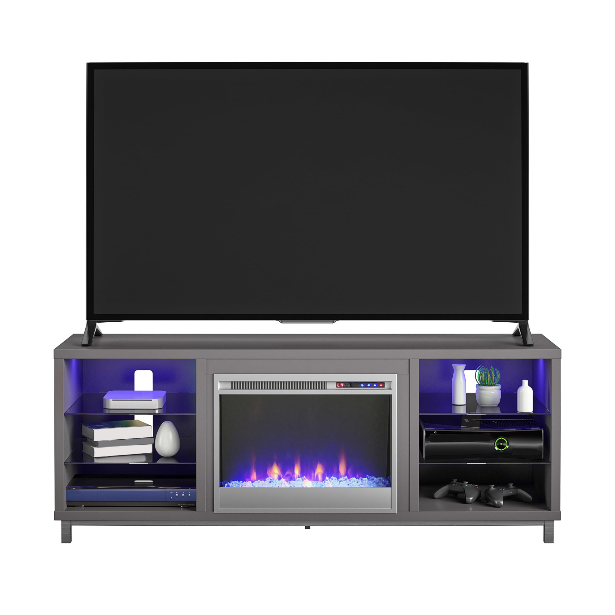 Ameriwood Home Lumina Fireplace TV Stand for TVs up to 70 Inch, Replaceable Electric Fireplace Insert Heater, Remote Control, Timer, Color Changing LED Lights, Crystal Ember Flames, Graphite Gray Image Ameriwood Home Lumina Fireplace TV Stand for TVs up to 70 Inch, Replaceable Electric Fireplace Insert Heater, Remote Control, Timer, Color Changing LED Lights, Crystal Ember Flames, Graphite Gray Image