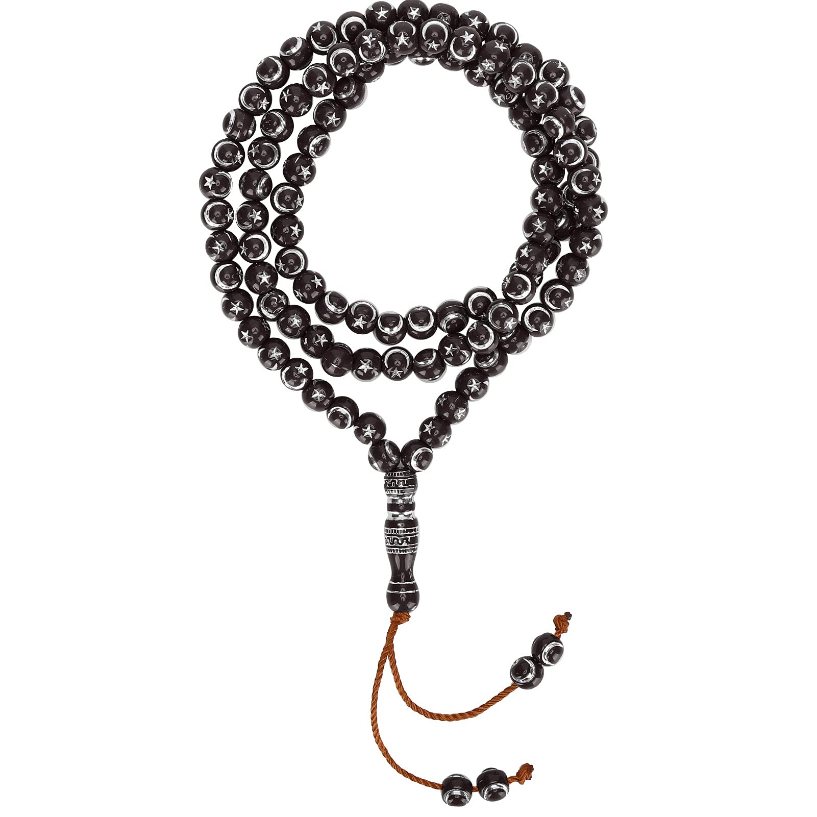 Tiiyee Islamic Prayer Beads 99 Grains Resin Tasbih Ramadan Gift for Men, Praying Beads Muslim 49cm Engraved Muslim Rosary Religious Eid Mubarak Accessories, Rosary Muslim (Dark Brown)