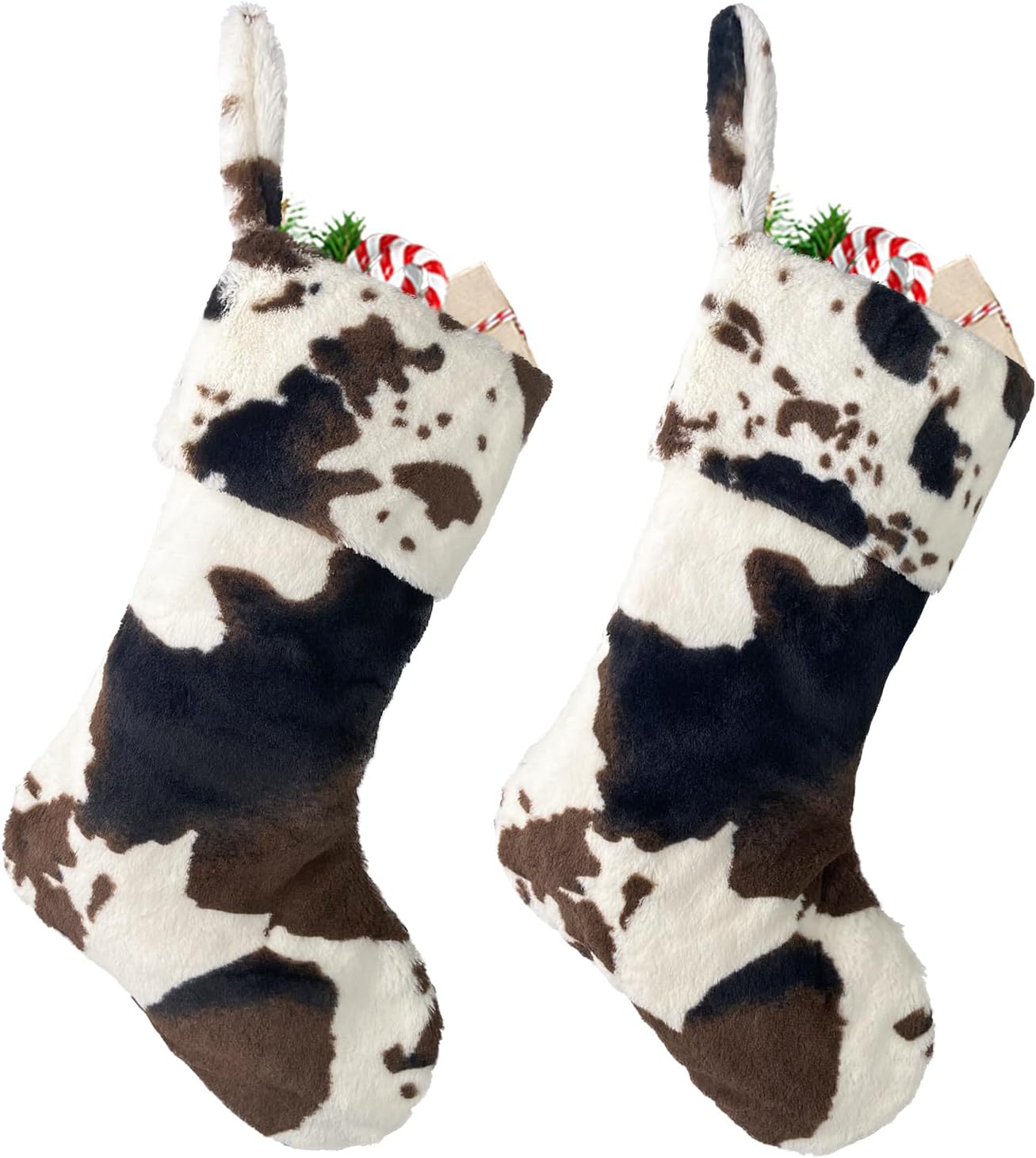 Stockings & Holders - AtiMing 2 Pack Plush Christmas Stockings Cow Print Large 20