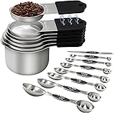 Magnetic Measuring Cups and Spoons Set, Including 7 Stainless Steel Nesting Measuring Cups & 8 Magnetic Measuring Spoons with
