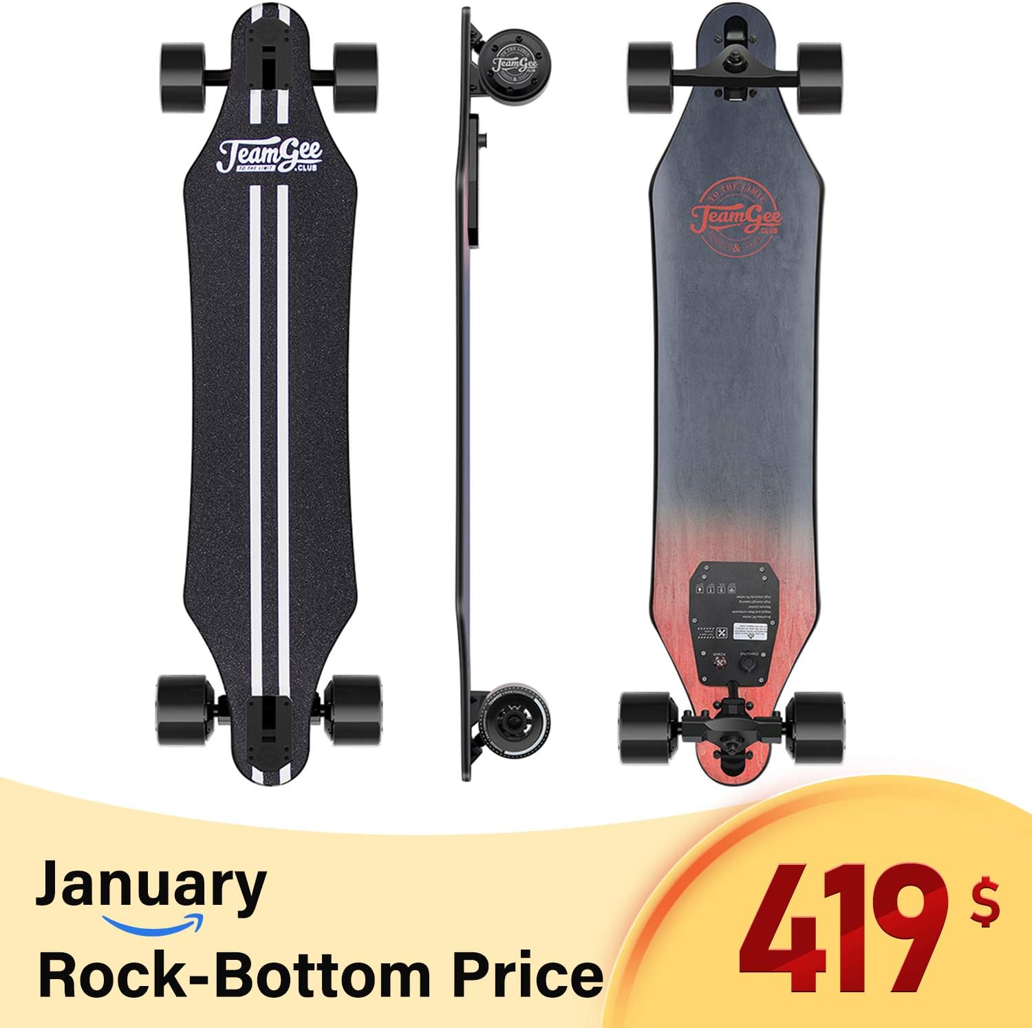 Teamgee H5 37" Electric Skateboard, 22 MPH Top Speed, 760W Dual Motor, 11 Miles Range, 14.5 Lbs, 10 Layers Maple Longboard with Wireless Remote Control