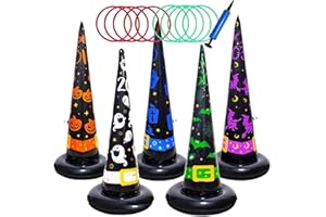 Poptrend 5PK Halloween Inflatable Witch Hat Ring Toss Game With Air Pump - Games Toys for Kids Adults, Decorations
