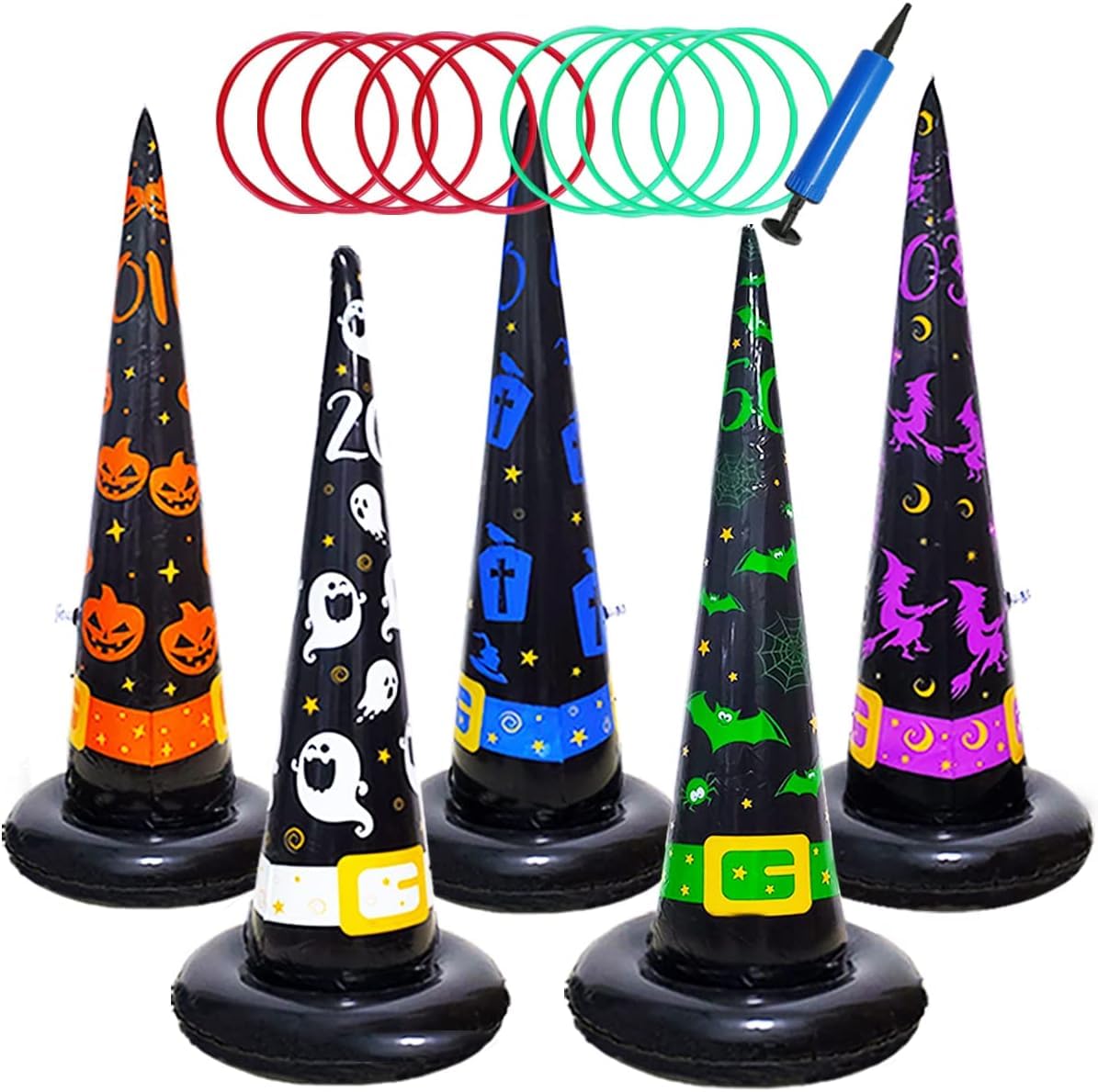 Photo 1 of Poptrend 5PK Halloween Inflatable Witch Hat Ring Toss Game With Air Pump - Games Toys for Kids Adults, Decorations