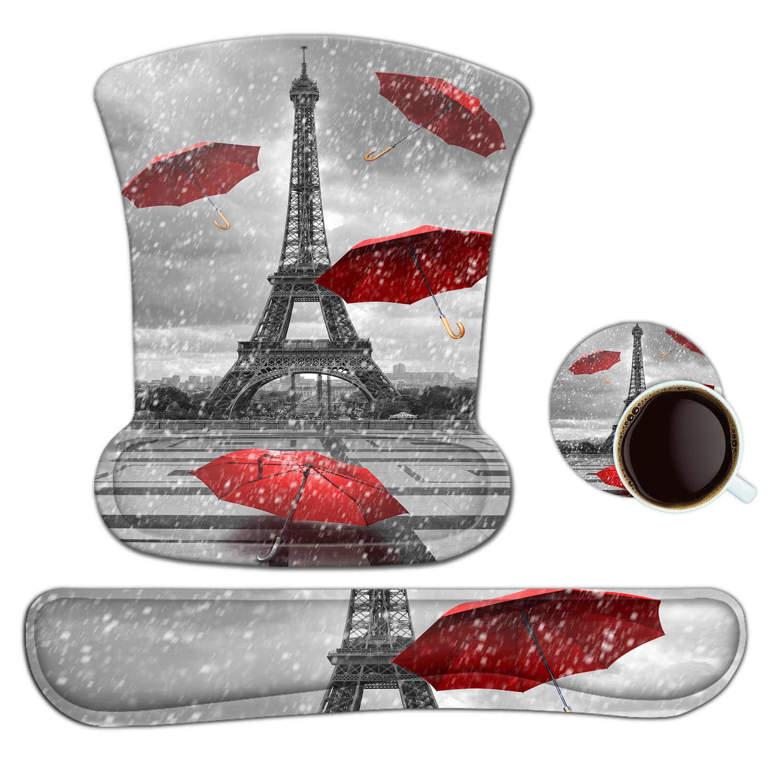 Keyboard Wrist Rest Mouse Pad Support, ToLuLu Gel Ergonomic Mouse Pads for Computer Laptop PC, Comfortable Durable Mousepad Keyboard Wrist Rests for Easy Typing Pain Relief, Eiffel Tower