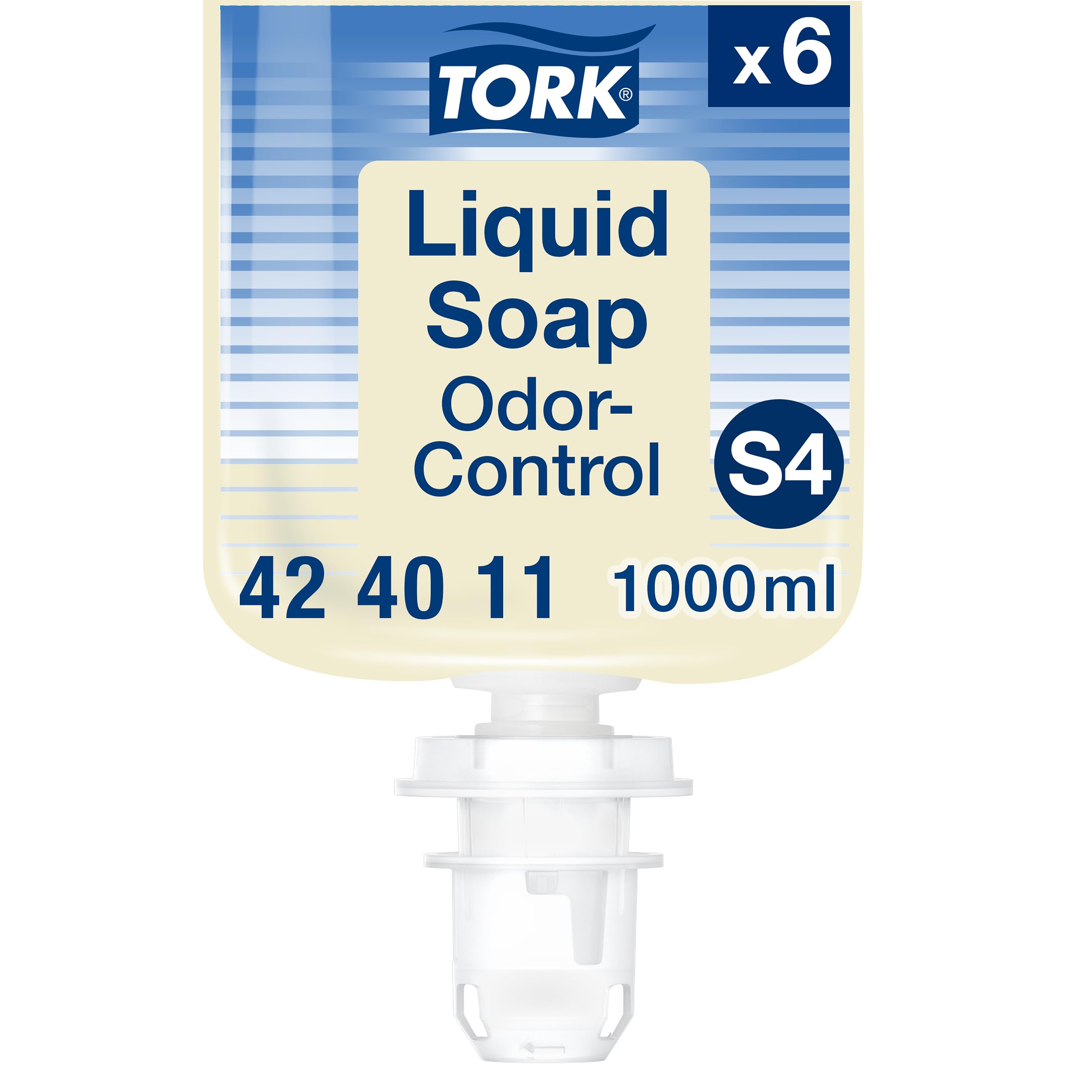 Tork Odour-Control Liquid Soap, Removes food odours, gentle on skin, dermatologically tested 6 x 1000ml bottles, Compatible with Tork S4 systems (424011)