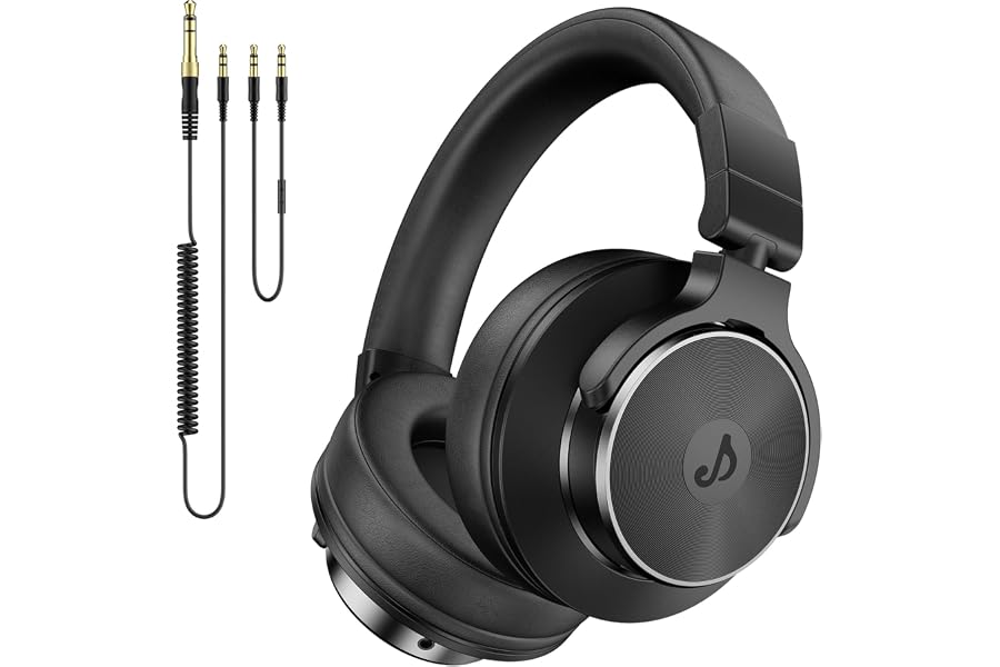 syndesmons Wired Headphones, Over Ear Headphones for Studio Monitor & Mixing DJ, Stereo Headsets with 50mm Drivers and 1/4 to 3.5mm Jack for Guitar AMP Podcast Keyboard Computer Recording, Black