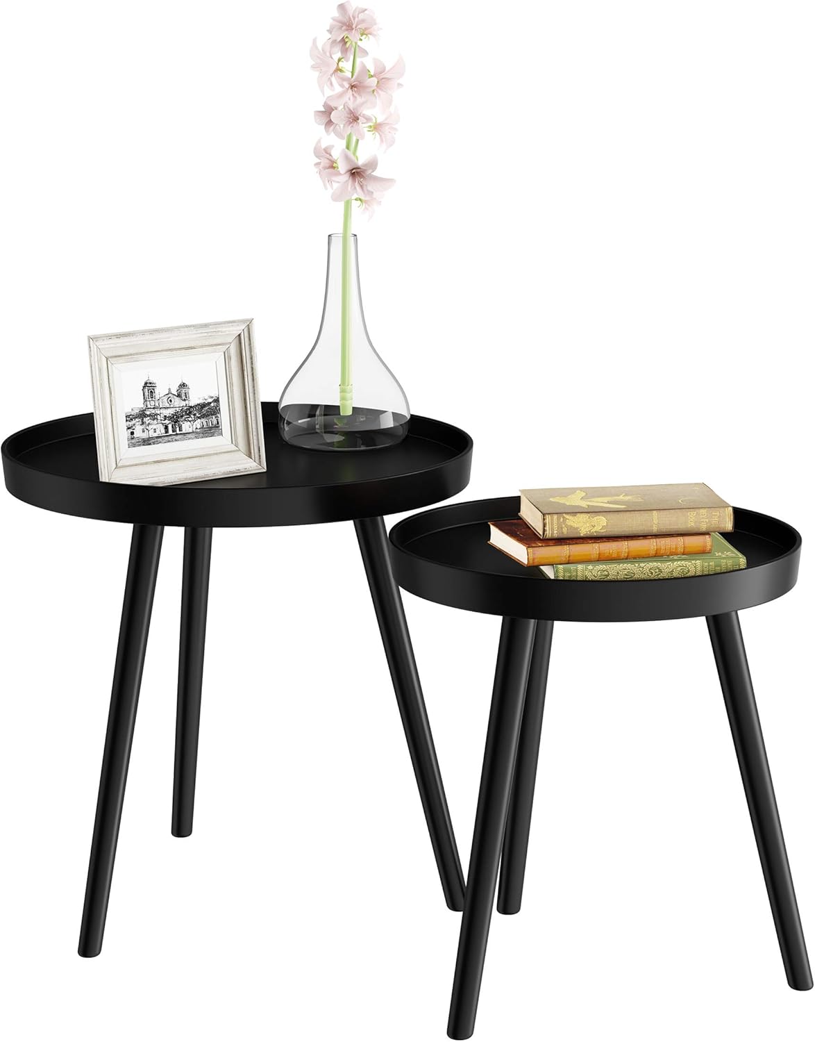 Lavish Home Contemporary Decor and Home Accent Table with Tray Top (Black, Set of 2),: Furniture & Decor
