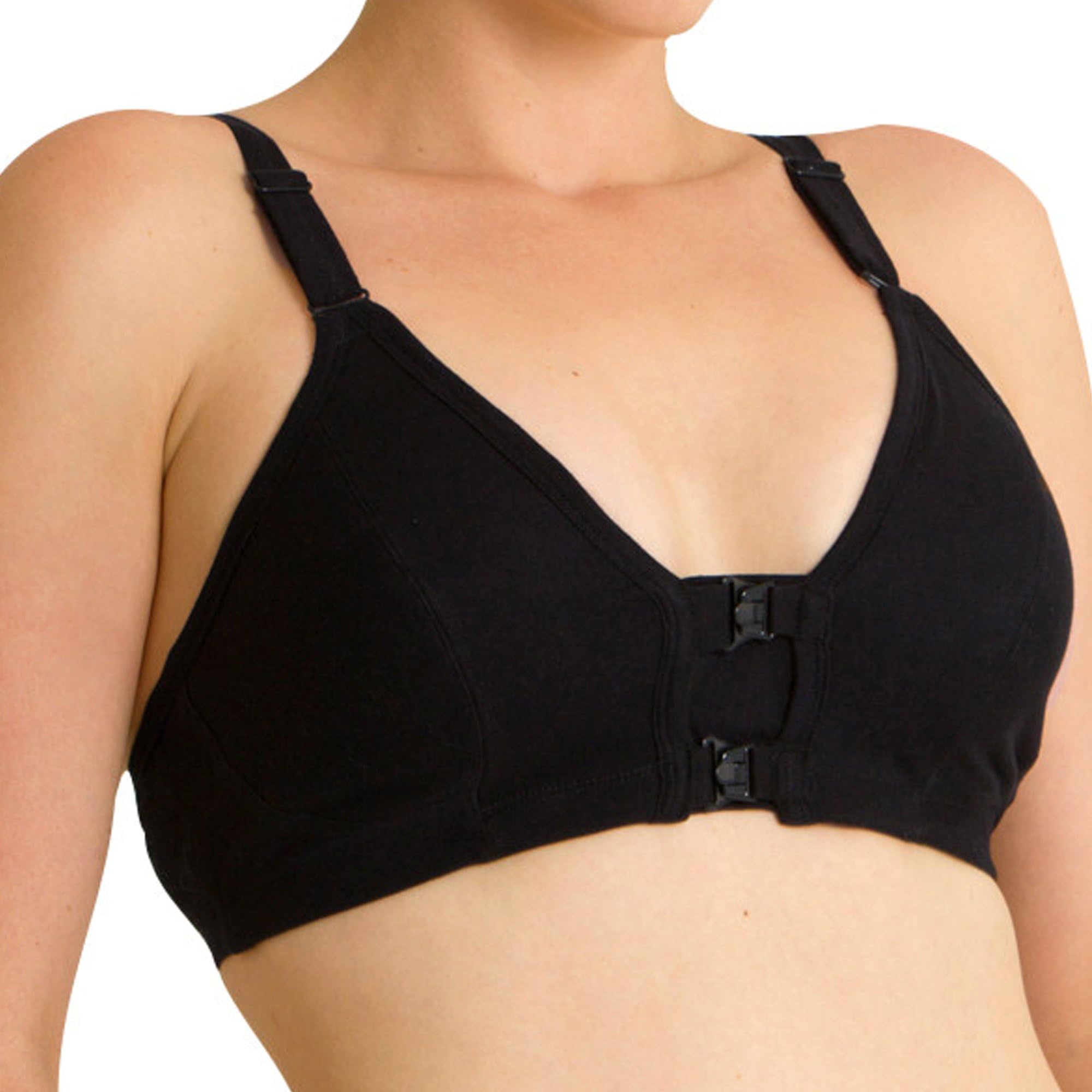 Women's Latex Free Organic Cotton Front Close Support Bra W12224 36C Black