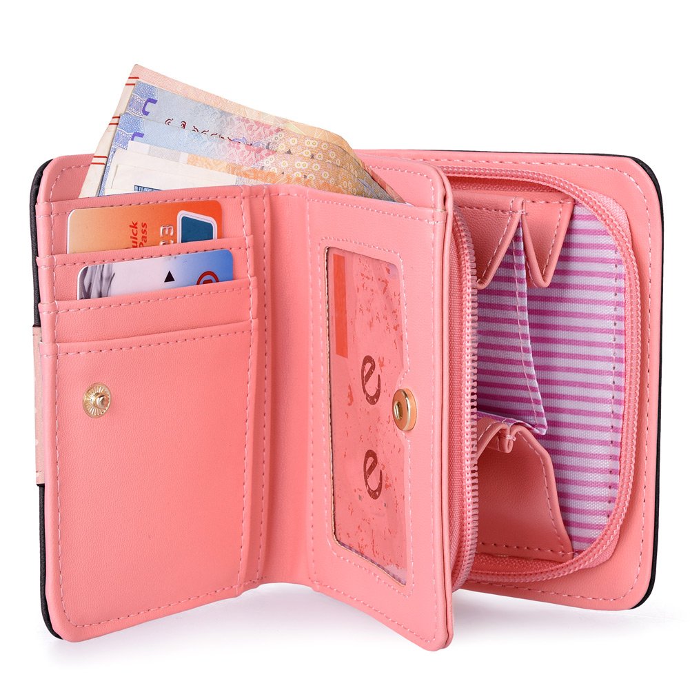 Vbiger Geldbörse Mädchen Kleine Geldbeutel Portemonnaie Damen Niedliche Katzen Muster Geldbörse für Kinder Schwarz