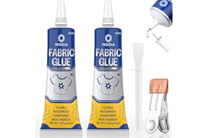 INSOIA Fabric Glue Permanent, 15MLx2 Food-Grade Clothing Glue, Odor-Free, Dries Clear, Washable Fabric Adhesive for Rhinestones,Patches,Clothes,Denim,Leather,Polyester,Fabrics,Doll Repair,Flannel,Cotton