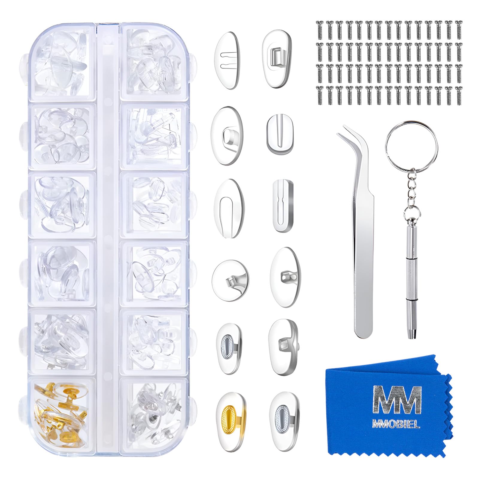 MMOBIEL Eyeglass Nose Pads [60 Pairs] – Soft Silicone Screw-in Nose Pads with Repair Tool Kit (Screws, Screwdriver, Tweezer, Cleaning Cloth) – Replacement for Eyeglasses & Sunglasses