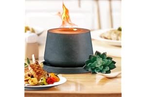 yoyomax 5.1in Table Top Fire Pit Bowl Pot, Portable Concrete Rubbing Alcohol Small Tabletop Fire Pit with Metal Extinguisher and Base, Ethanol Fireplace, Indoor Outdoor Décor, Gray