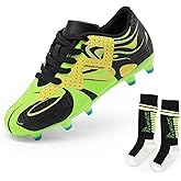 DREAM PAIRS Boys Girls Soccer Cleats Youth Firm Groud Sport Football Cleats with Soccer Socks for Little/Big Kid/Toddler