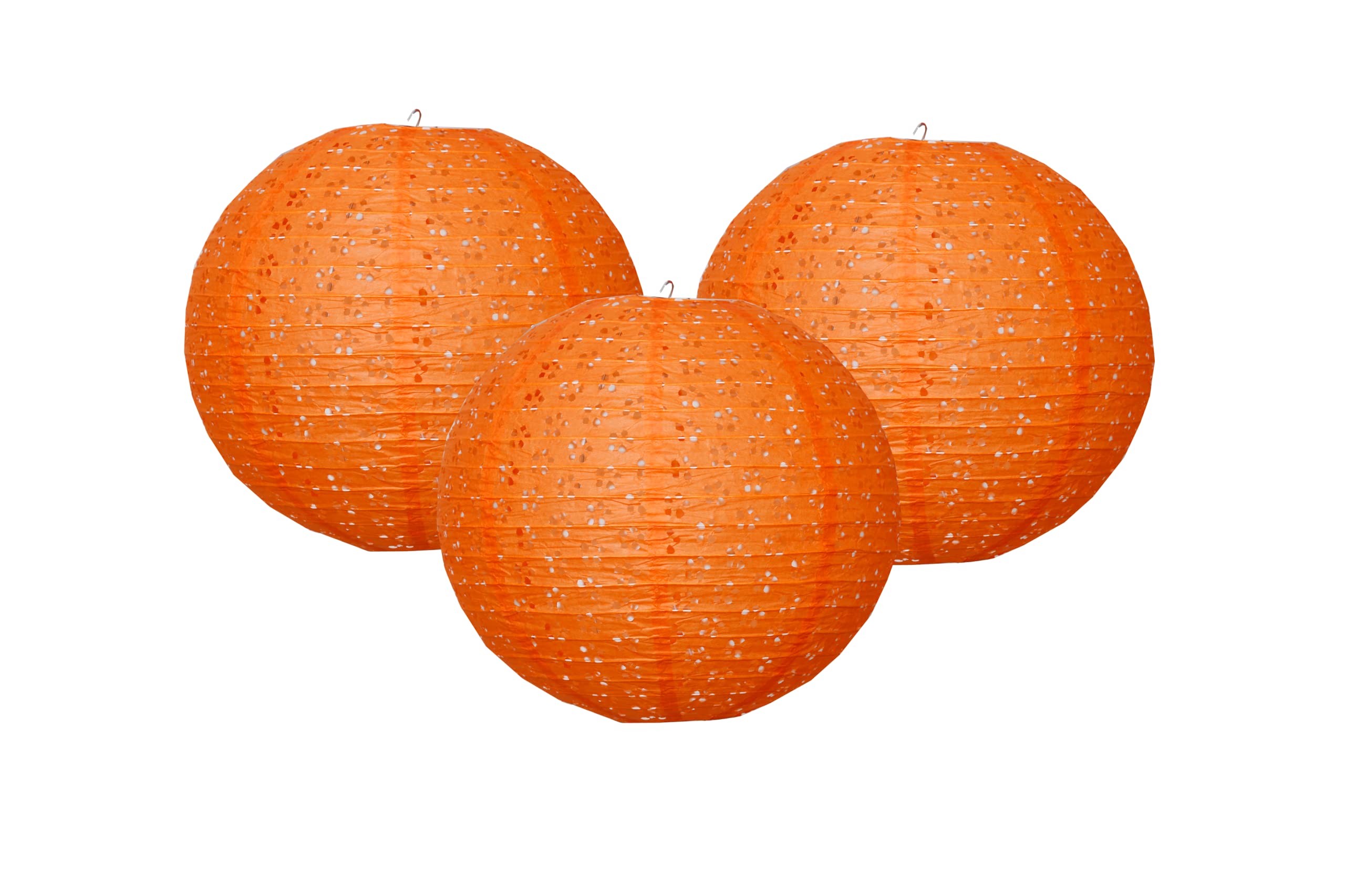 Pack of 3 Eyelet Paper Lanten Flower hollow out lantern birthday Christmas Halloween wedding decoration (Orange, 12" (30 CM))