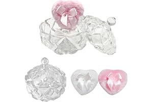 WHSLILR Body Powder Puff and Container - Glass Dusting Powder Container with 2 Soft Puffs Vintage Powder Puff Case for Women & Girls (3.94x3.94x4.53 H IN) - GRB012-Transparent