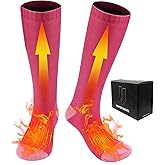 QILOVE Rechargeable Heated Socks for Youth Girls - 4000mah Electric Socks Winter Warm Foot Warmer Up to 10H, 3 Heating Levels Washable Thermal Socks for Skating Hiking Camping Fishing (Pink)