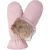 NOVBJECT Women Leather Mittens Finger Rabbit fur Lining Winter Sheepskin Soft and Warm