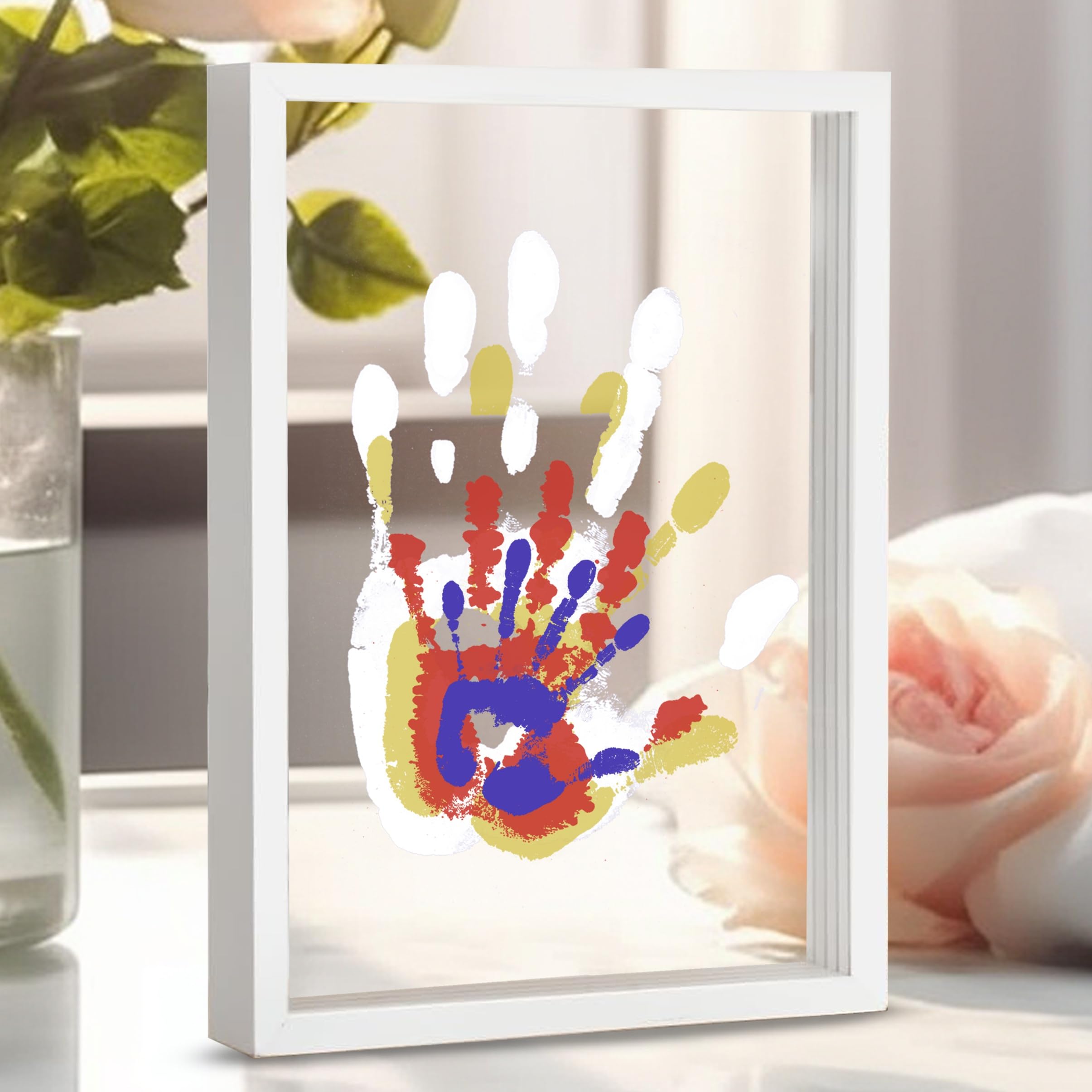 CHERRY CHEERS Family Handprint Kit, DIY Craft Keepsake Wooden Frame, Endless Gift Set, Non-Toxic Paints, Transparent Sheets