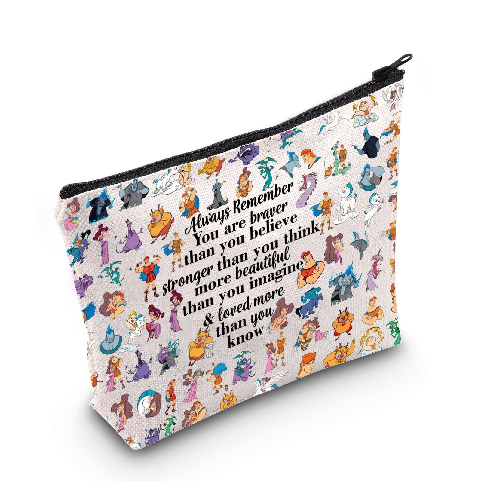 WZMPA Hercules and Megara Cosmetic Bag Villain Hades Fans Gift You Are Braver Stronger Beautiful Than You Know Megara Makeup Zipper Pouch Bag Hades Merch, Always Hercules, Fit