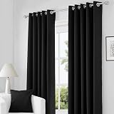 Rayyan Linen Blackout Eyelet Ring Top Curtains 46x72 Pair with Tiebacks BLACK
