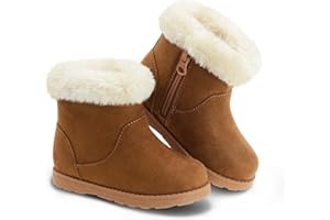 LSELOM Girls-Boots-Warm-Ankle-Winter-Boots Kids Soft Plush Lining Fur Collar with Zipper Snow Bootie Indoor Outdoor Shoes for Toddler Little Big Kids Girls