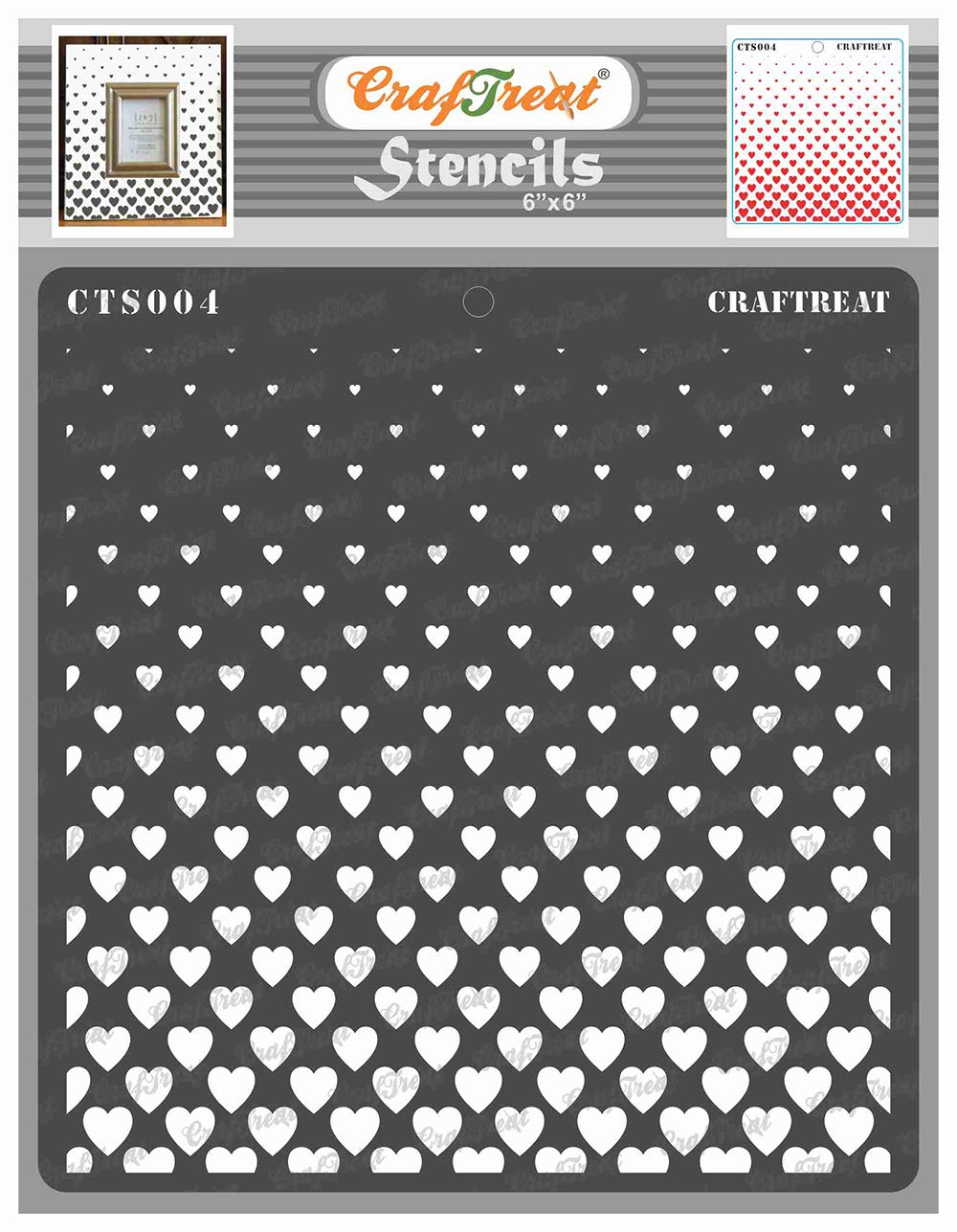 CrafTreat Geometric Heart Pattern Stencils for Painting on Wood, Wall, Tile, Canvas, Paper, Fabric and Floor - Flying Hearts Stencil - 6x6 Inches - Reusable DIY Art and Craft Stencils
