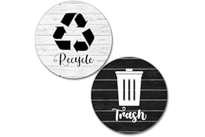 HSSPIRITZ Recycle and Trash Magnets for Kitchen Trash Cans and Recycling Bins,Farmhouse Garbage Can Logo Symbol Magnet sign,2 Pack Magnetic Sticker,3.5" Circle Magnetic for indoor Outdoor Waste Bin-1