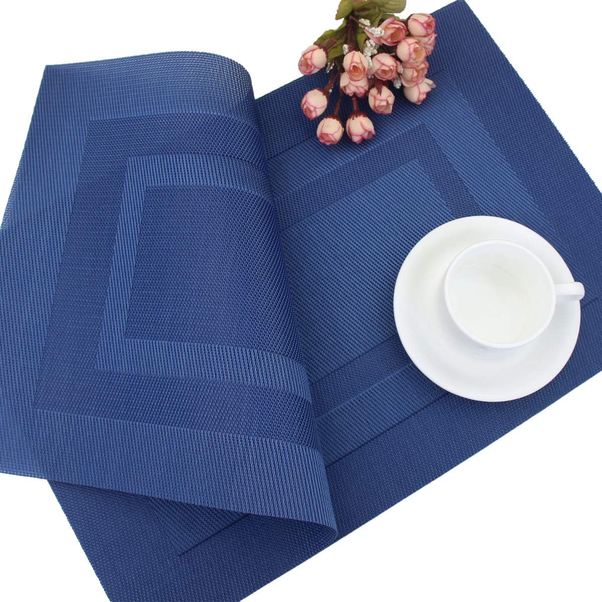 pigchcy Placemats,Washable Vinyl Woven Table Mats,Elegant Placemats for Dining Table Set of 4 (18 x 12 inch, Royal + Navy Blue): Home & Kitchen