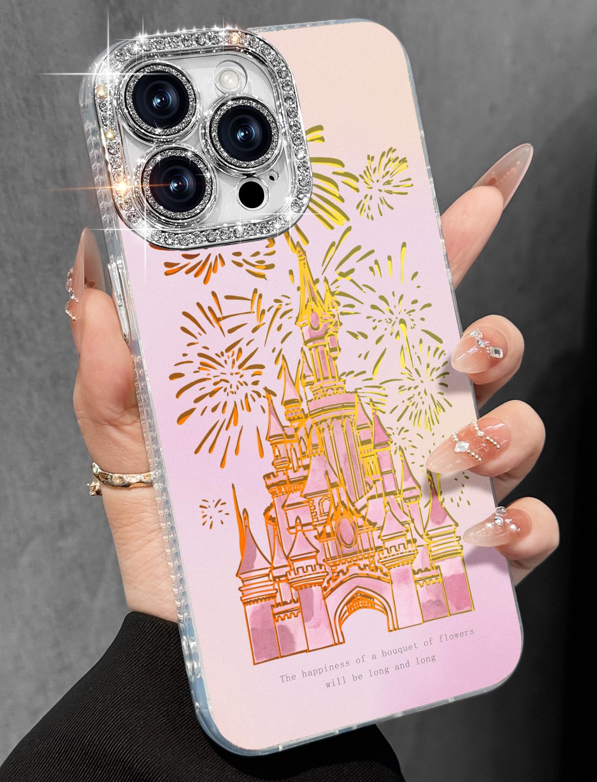 Photo 1 of Toycamp for iPhone 14 Pro Case - Aesthetic Cute Fireworks Castle 14 Pro Phone Case with Diamond Bling Lens Protector Laser Glitter Holographic Y2K i Phone 14 Pro Cover for Women Girly