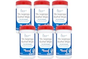 The Pharma-C Company -70% Isopropyl Alcohol Wipes [6 pack - 40ct Canisters] - Bulk IPA First Aid Antiseptic Wound Cleaner with Moisture Lock Lid. For minor cuts, scrapes, and burns.