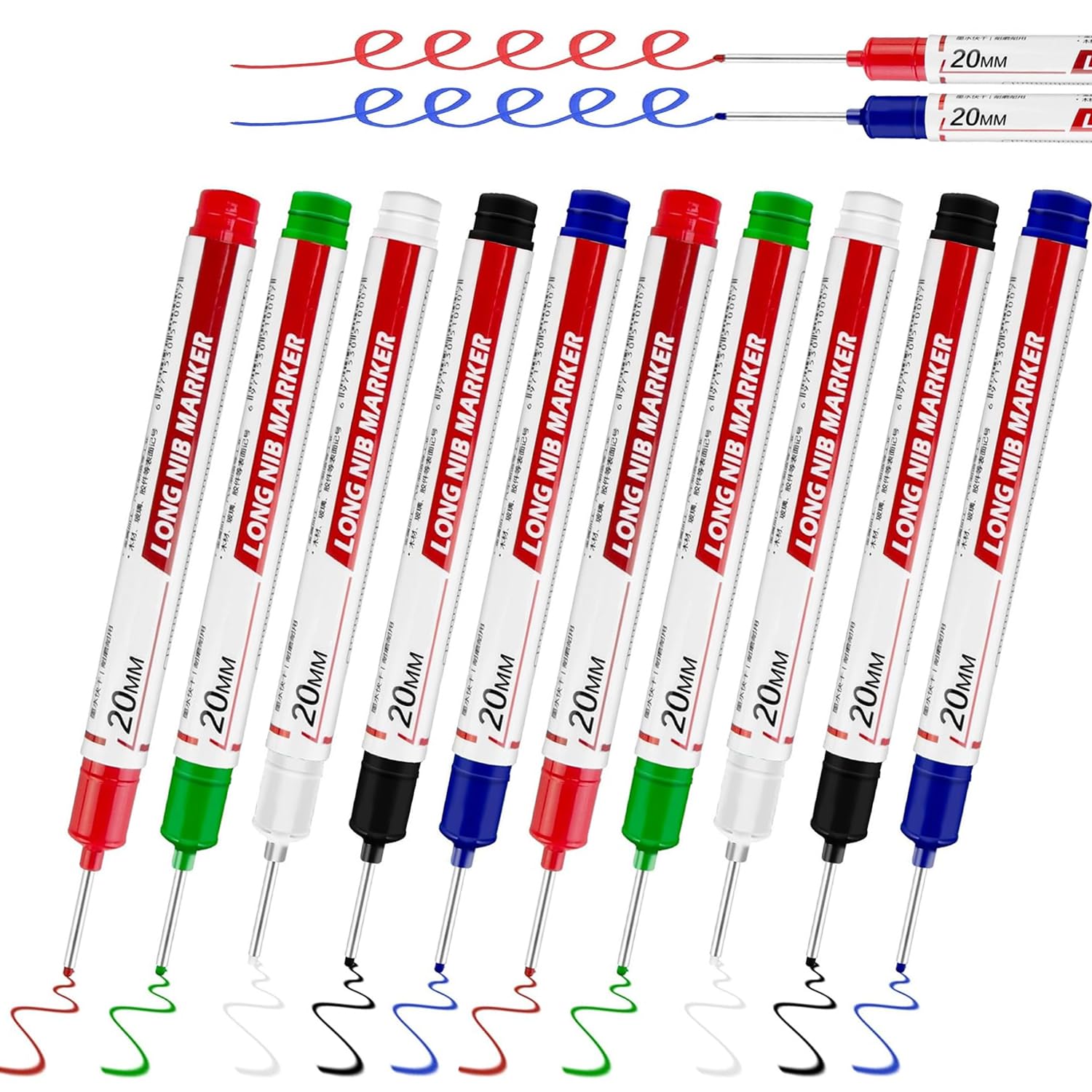Photo 1 of 10 Pcs Long Head Deep Hole Marker - Long Nib Marker, Multi-purpose Deep Hole Marker Pens, Quick Dry Waterproof Colorful Carpenter Pen Markers for Woodworking Hardware Decoration Construction.