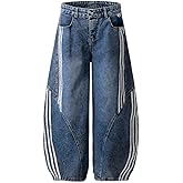 thesupermade Streetwear Striped Stitching Barrel Jeans Baggy Street Pants Y2k Loose Denim Trousers