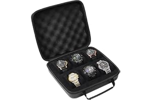 CAIOVSE Watch Travel Case, 6 Slots Watch Storage Box for Men, Hard Watch Organizer With Removable Shockproof Watch Pillows (Black)