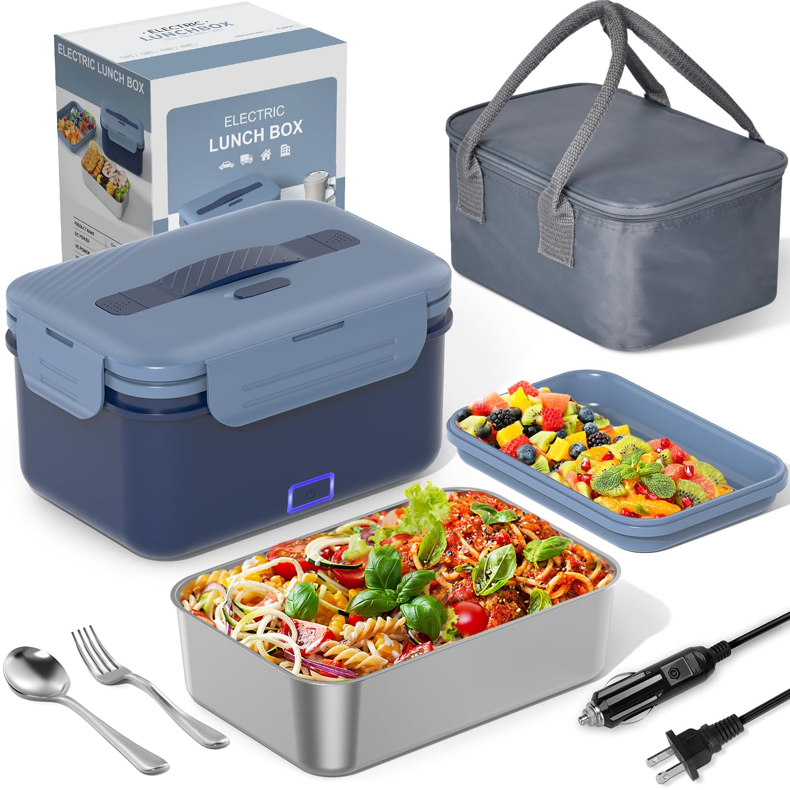 Photo 1 of **MISSING PIECES UNKNOWN**Carsolt Electric Lunch Box Food Heater Upgrade 3 in 1 Portable Food Warmer 100W Leakproof Heated Lunch Box for Adults Car/Truck/Office with 1.8L SS Container Fork Spoon Carry Bag, 12V/24V/110V