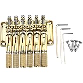 OVSAL Headless 6 String Electric Guitar Bridge,10.5mm String Spacing,Gold | Fixed bridge with Brass Saddle &amp; Wing Nuts,Stable Tuning,,Complete Mounting Kit For Luthiers And Guitar Modders