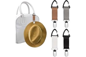 Dimeho 4 Pack Hat Clip Elastic Travel Caps Carrier Strong Hold Baseball Cap Holder Keeper Hands-Free Hats Brim Hanging Hook Traveling Accessories for Sunglasses Keys Backpacks Bags Luggage
