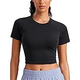 CRZ YOGA Seamless Crop Workout Tops for Women - Athletic Running Gym Yoga Short Sleeve Shirts Basic