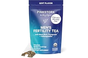 PINK STORK Blue Stork Men's Fertility Tea: Organic Fertility Supplements for Men, Green Tea, Maca Root, and Ginkgo Biloba for Male Reproductive Health, Mint, 15 Sachets