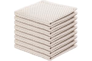 joybest Cotton Kitchen Dish Cloths, 8-Pack Waffle Weave Ultra Soft Absorbent Dish Towels Washcloths Quick Drying Dish Rags, 12x12 Inches, Beige