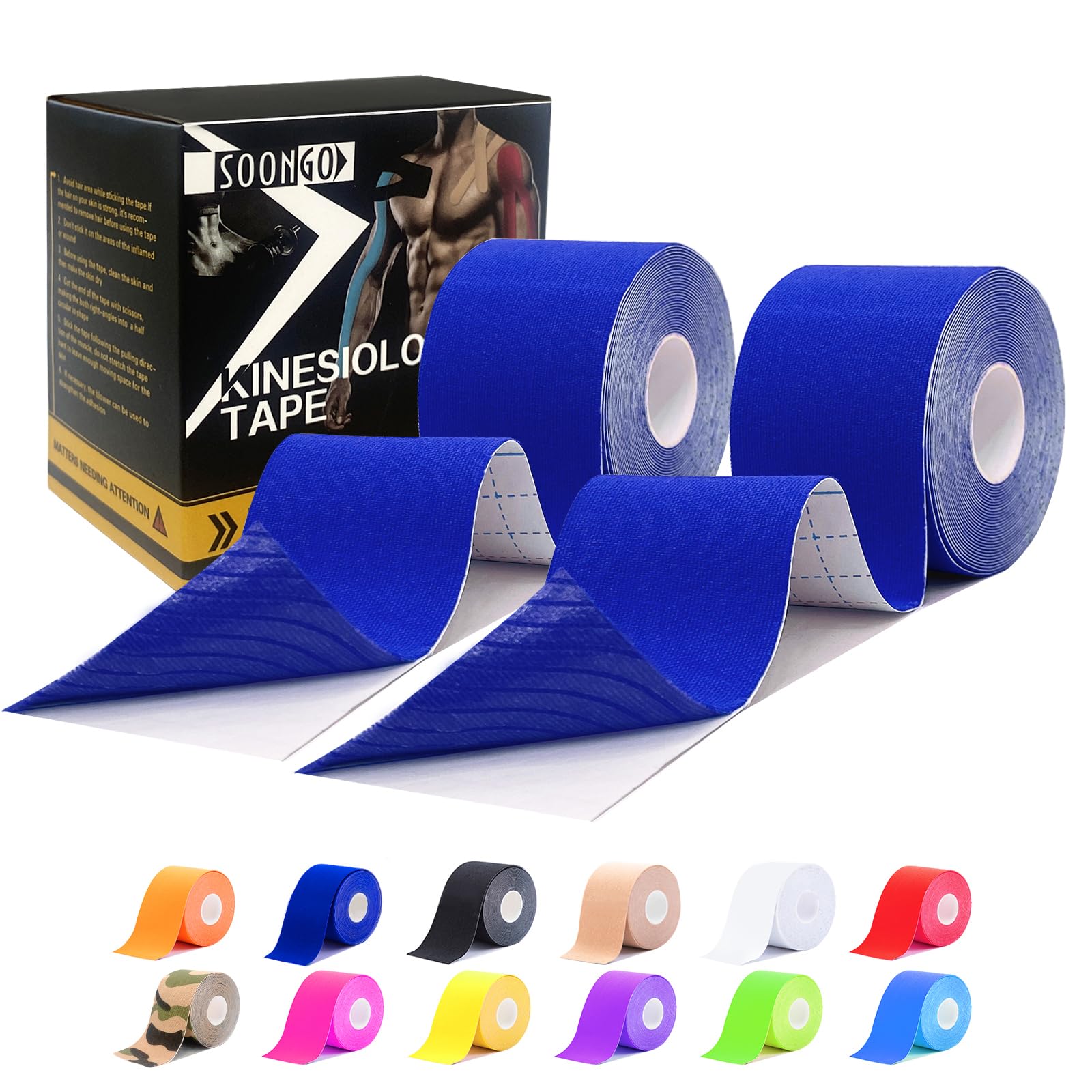 Kinesiology Tape Rock Tape 2 Rolls Relieve Muscle Soreness and Strain Shoulders Wrists Knees Ankles Elastic Waterproof Good Air Permeability Hypoallergenic Dark Blue 5cm*5m By SOONGO