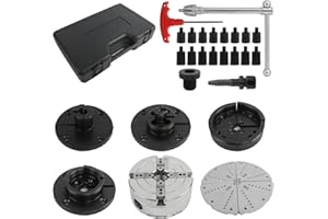 HIGHTALL 4 Inch Wood Lathe Chuck Set with 5 Jaws,1" x 8 tpi thread - High-Grade 45 Steel, Nickel Plated Self Centering 4 Jaw Wood Turning Chuck set