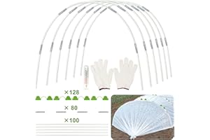 XYADX 100 Pcs Greenhouse Hoops Garden Hoops for Raised Bed 16 Sets 8 Feet Long Grow Tunnel Hoop Row Cover Fiberglass Rods House Plant Support Stakes with Greenhouse Clamps