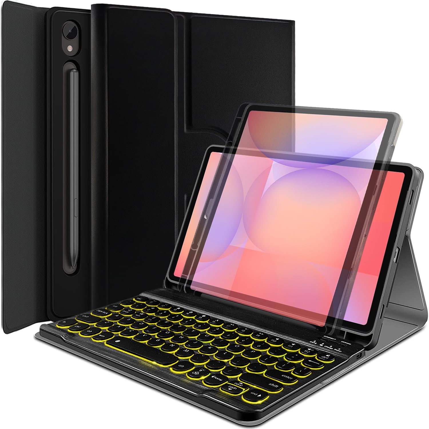 Photo 1 of Backlit Keyboard Case for Samsung Galaxy Tab S10 Lite/ S10 FE/ S9 FE 5G 10.9 Inch/Tab S9 11 Inch, 7 Color Light Detachable Wireless Keyboard with 360 Rotatable PU Case