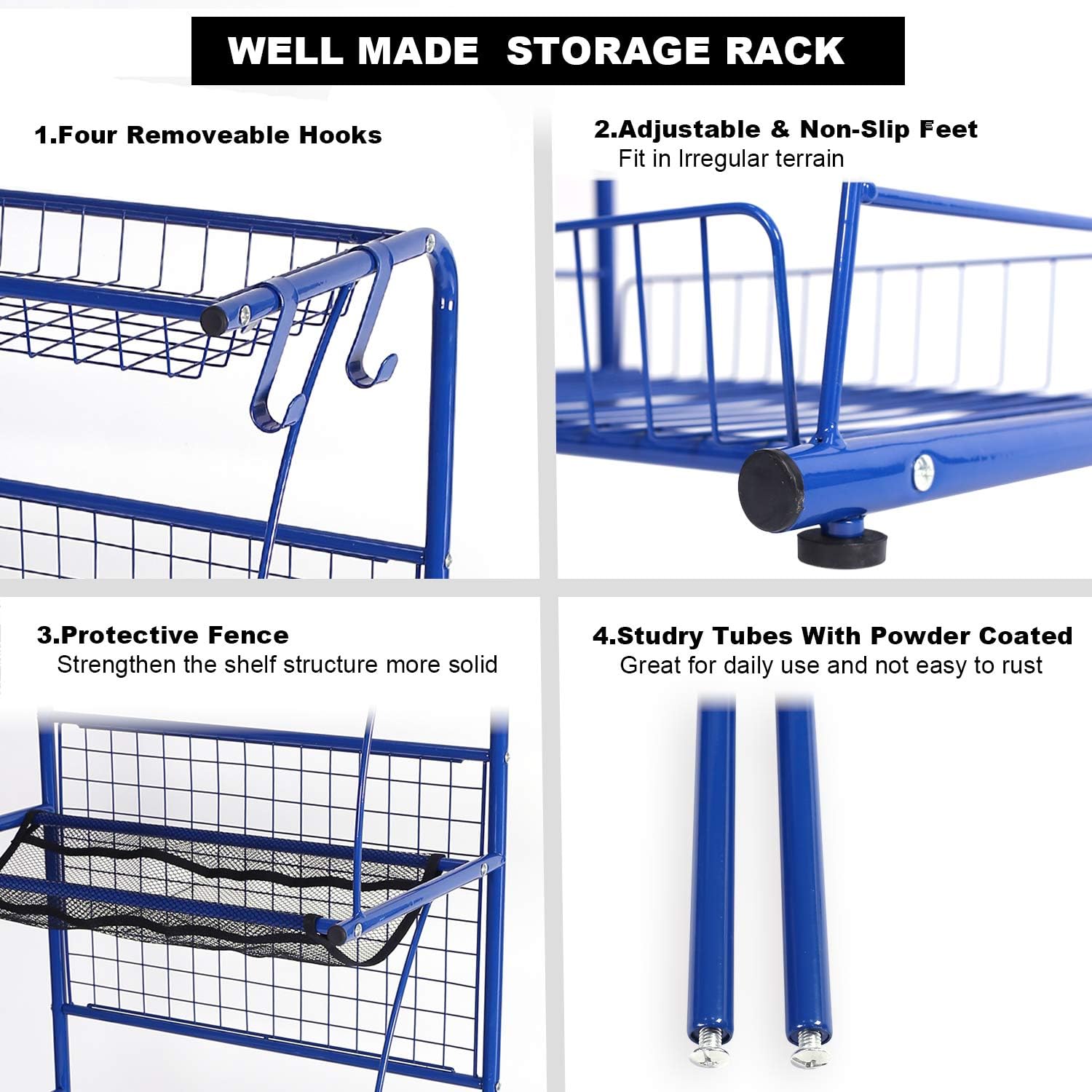 Mythinglogic Sports Equipment Storage for Garage, 4 Shelf Shelving Garage Organizer with Rack, Sports and Ball Storage, Sport Gear Balls Storage, Sport Utility Storage Rack, Blue: Sports & Outdoors