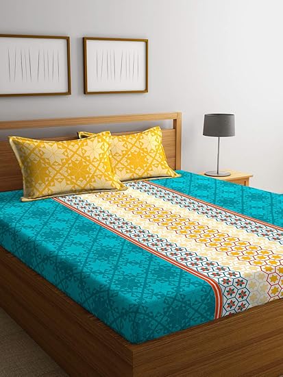 Portico New York Sparkle Printed Cotton 144 TC Queen Double Bedsheet with 2 Pillow Cover (Multicolour, 224x254cm)